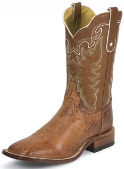 Tony Lama O4175 Men's San Saba Collection Stockman Boot with Cognac Vintage Smooth Ostrich Leather Foot and a Double Stitched Wide Square Toe