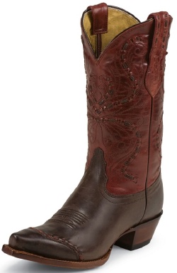 Tony Lama VF3021 Ladies Vaquero Collection Western Boot with Moka Sienna Leather Foot with Buckstitched Wingtip and a Narrow Square Toe