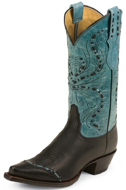 Tony Lama VF3022 Ladies Vaquero Collection Western Boot with Black Vail Leather Foot with Buckstitched Wingtip and a Narrow Square Toe