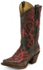 Tony Lama VF3023 Ladies Vaquero Collection Western Boot with Chocolate Goldrush Leather Foot with Rose Inlay and a Narrow Square Toe