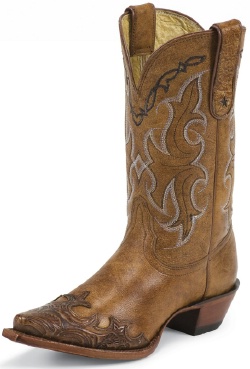 Tony Lama VF6003 Ladies Vaquero Collection Western Boot with Tan Santa Fe Leather Foot with Tan Tooled Wingtip and a Narrow Square Toe