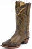 Tony Lama VF6004 Ladies Vaquero Western Boot with Bark Santa Fe Leather Foot with Tan Tooled Wingtip and a Square Dress Toe