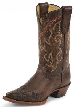 Tony Lama VF6005 Ladies Vaquero Western Boot with Clay Santa Fe Leather Foot with Tan Tooled Wingtip and a Narrow Square Toe